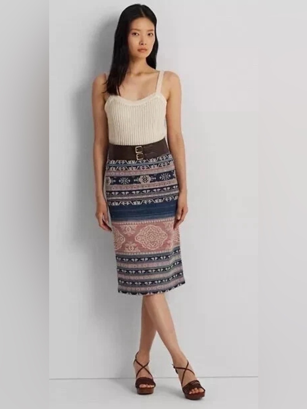 🧵🌷Lauren Ralph Lauren Navy and Pink Patterned Pencil Skirt